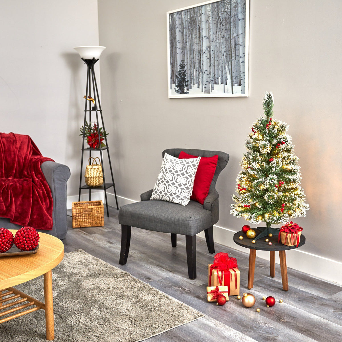 3’ Frosted Swiss Pine Christmas tree with 50 clear LED lights and berries Nearly Natural on Tampa Home & Garden Store