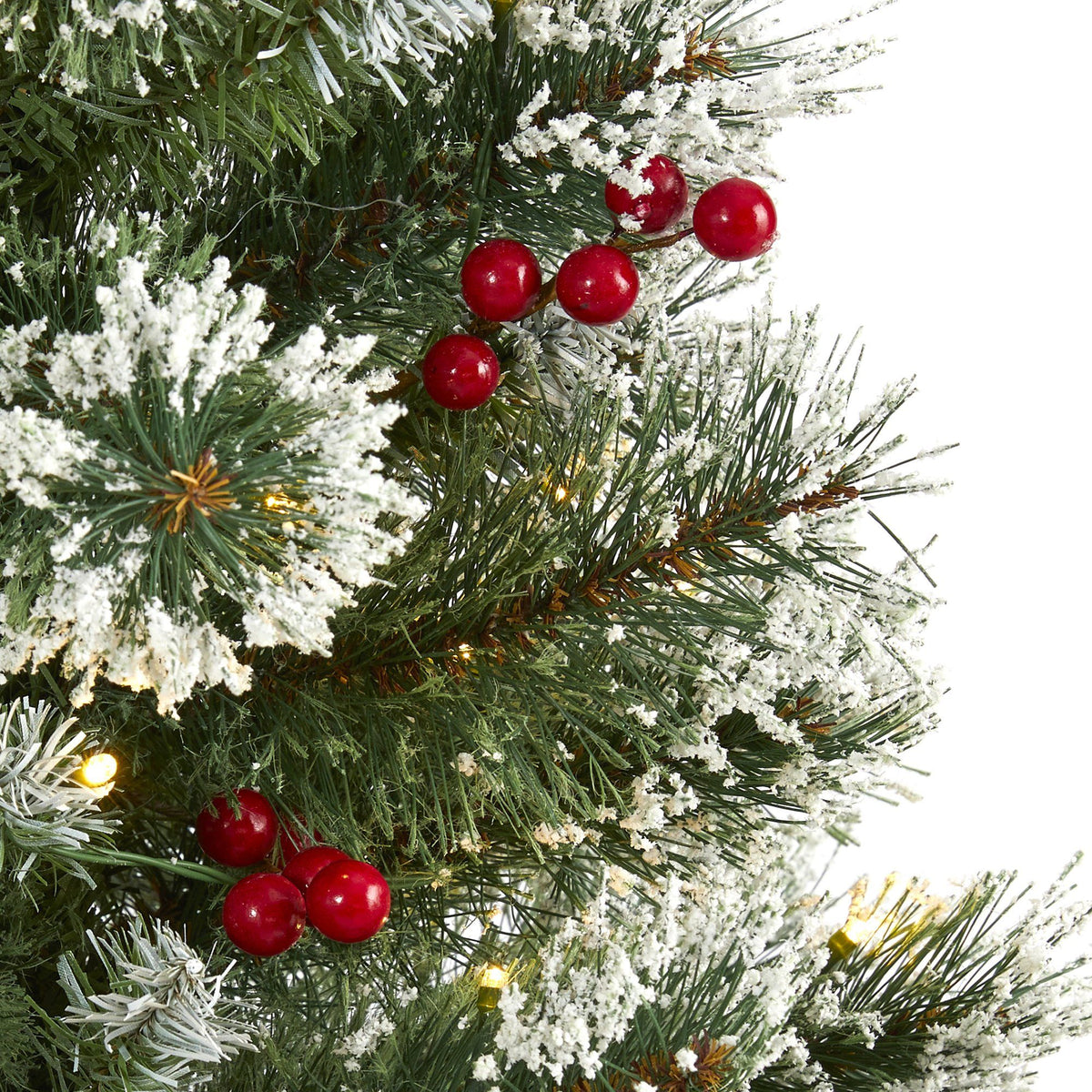 Nearly Natural 3’ Frosted Swiss Pine Christmas Tree with red berries and 50 LED lights on Tampa Home & Garden Store