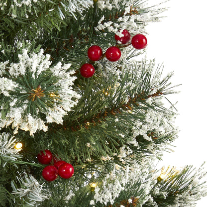 Nearly Natural 3’ Frosted Swiss Pine Christmas Tree with red berries and 50 LED lights on Tampa Home & Garden Store