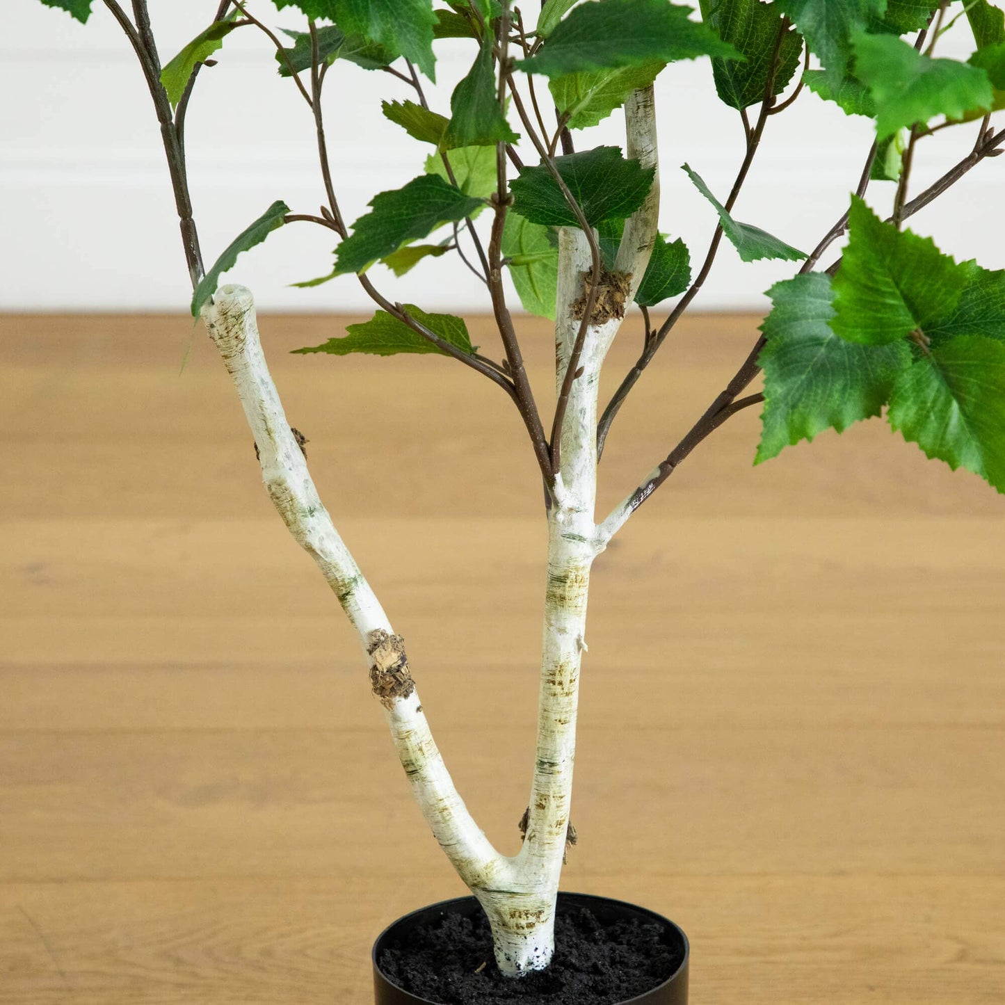 3' Artificial Birch Tree by Nearly Natural with birch trunks and green leaves in a black pot on Tampa Home & Garden Store