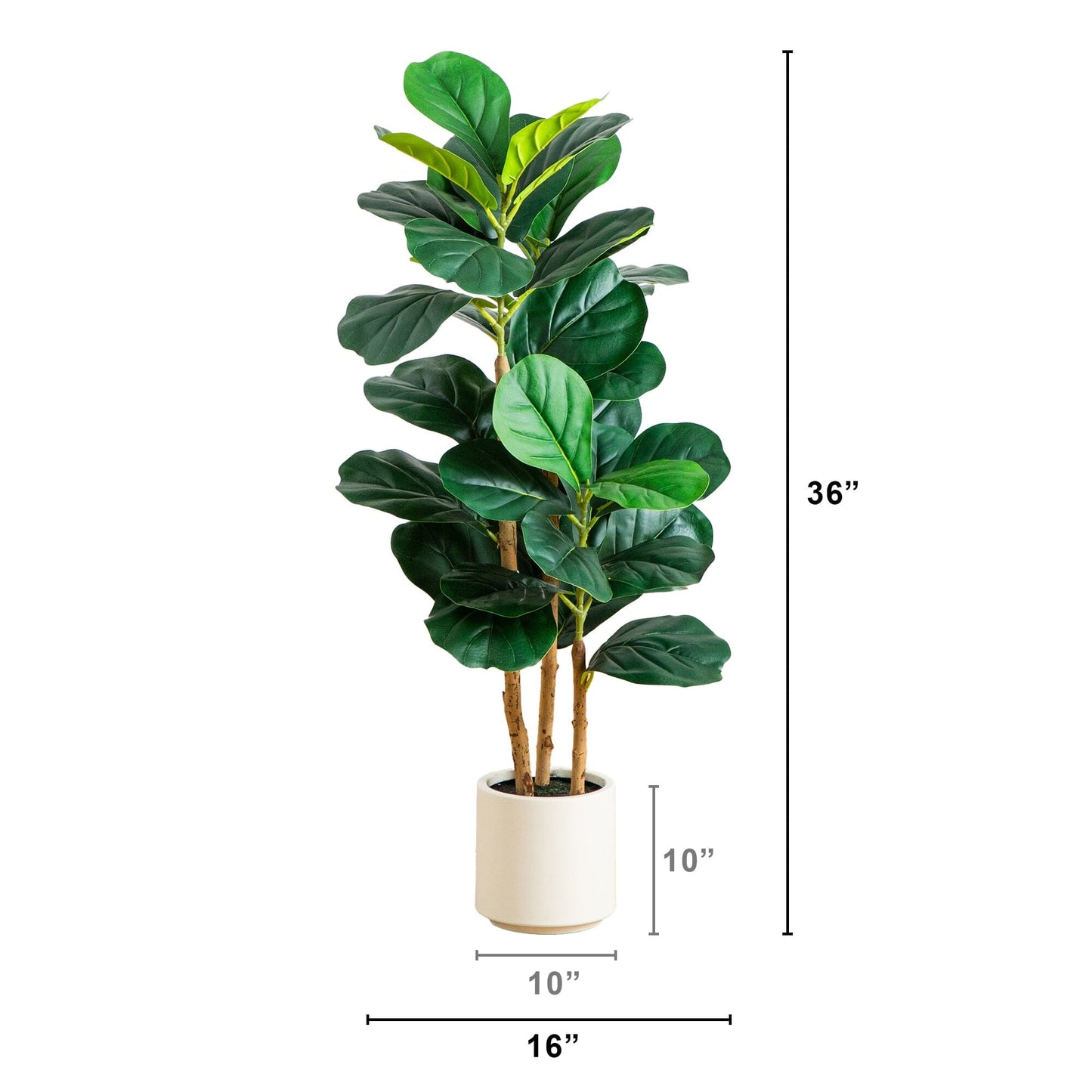3' Artificial Fiddle Leaf Tree in Decorative White Planter, green leaves, Nearly Natural on Tampa Home & Garden Store