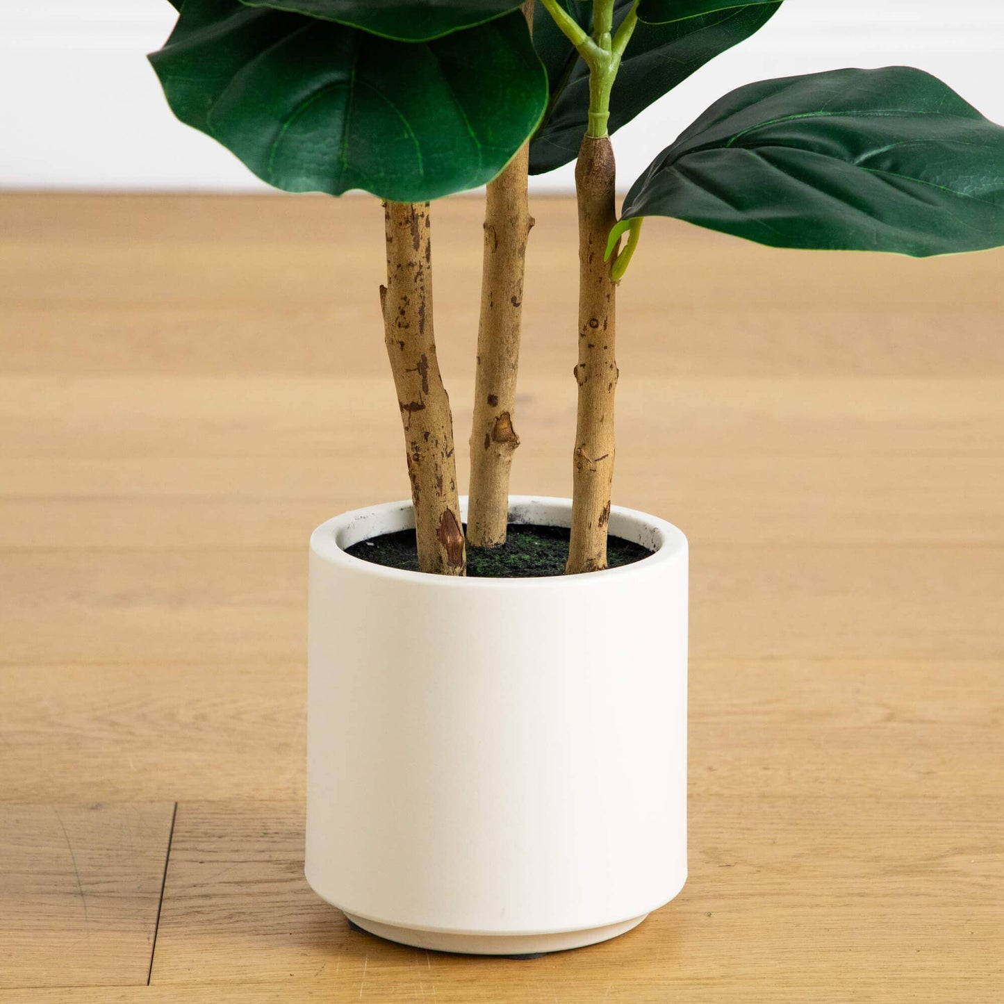 3ft artificial fiddle leaf tree in decorative white planter with brown trunks on Tampa Home & Garden Store