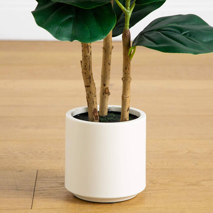 3ft artificial fiddle leaf tree in decorative white planter with brown trunks on Tampa Home & Garden Store