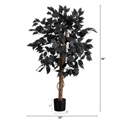 3' Artificial Halloween Black Ficus Tree with Natural Trunk, Nearly Natural planter on Tampa Home & Garden Store