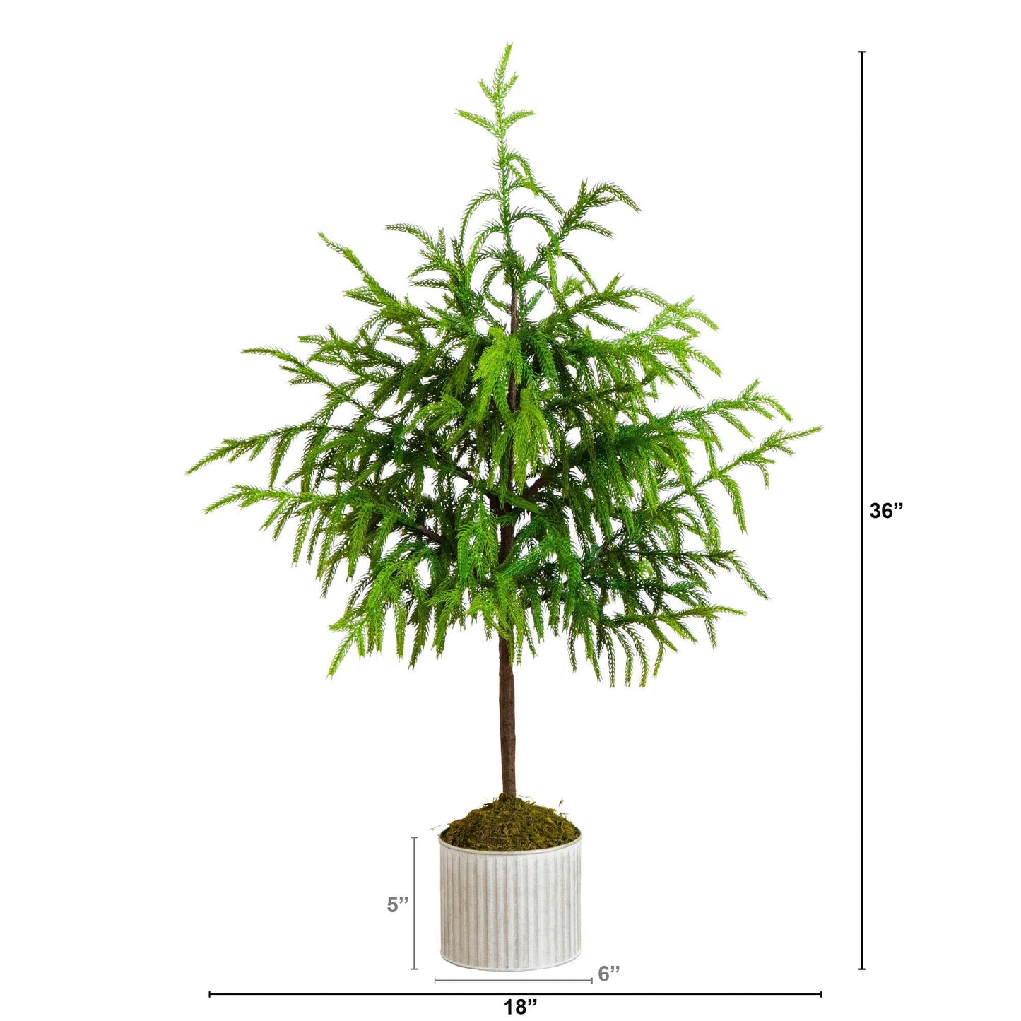 3' artificial Norfolk Island Pine by Nearly Natural in metal tin planter with natural look on Tampa Home & Garden Store