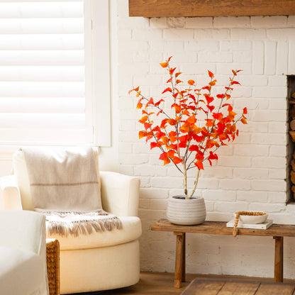 3 ft Autumn Birch Artificial Tree by Nearly Natural with orange red leaves in a gray pot on Tampa Home & Garden Store