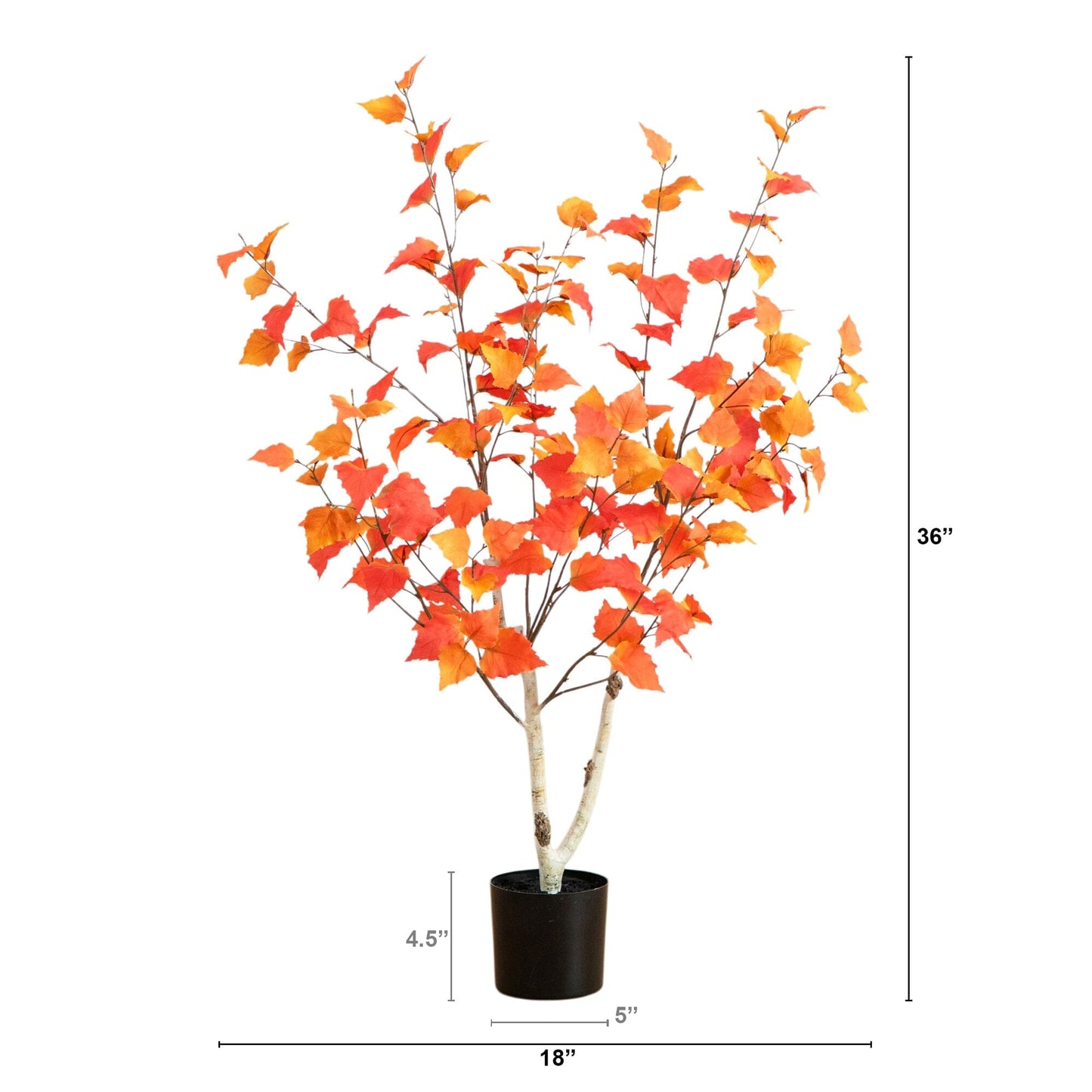 3' Autumn Birch artificial tree Nearly Natural with orange-red fall leaves in a black pot on Tampa Home & Garden Store
