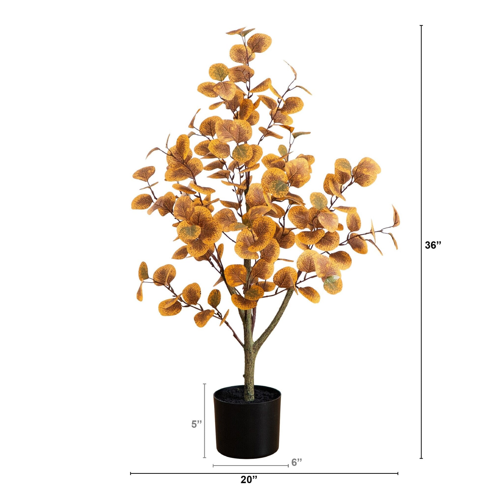 3' Autumn Eucalyptus Artificial Tree by Nearly Natural with orange-brown leaves in a black pot on Tampa Home & Garden Store