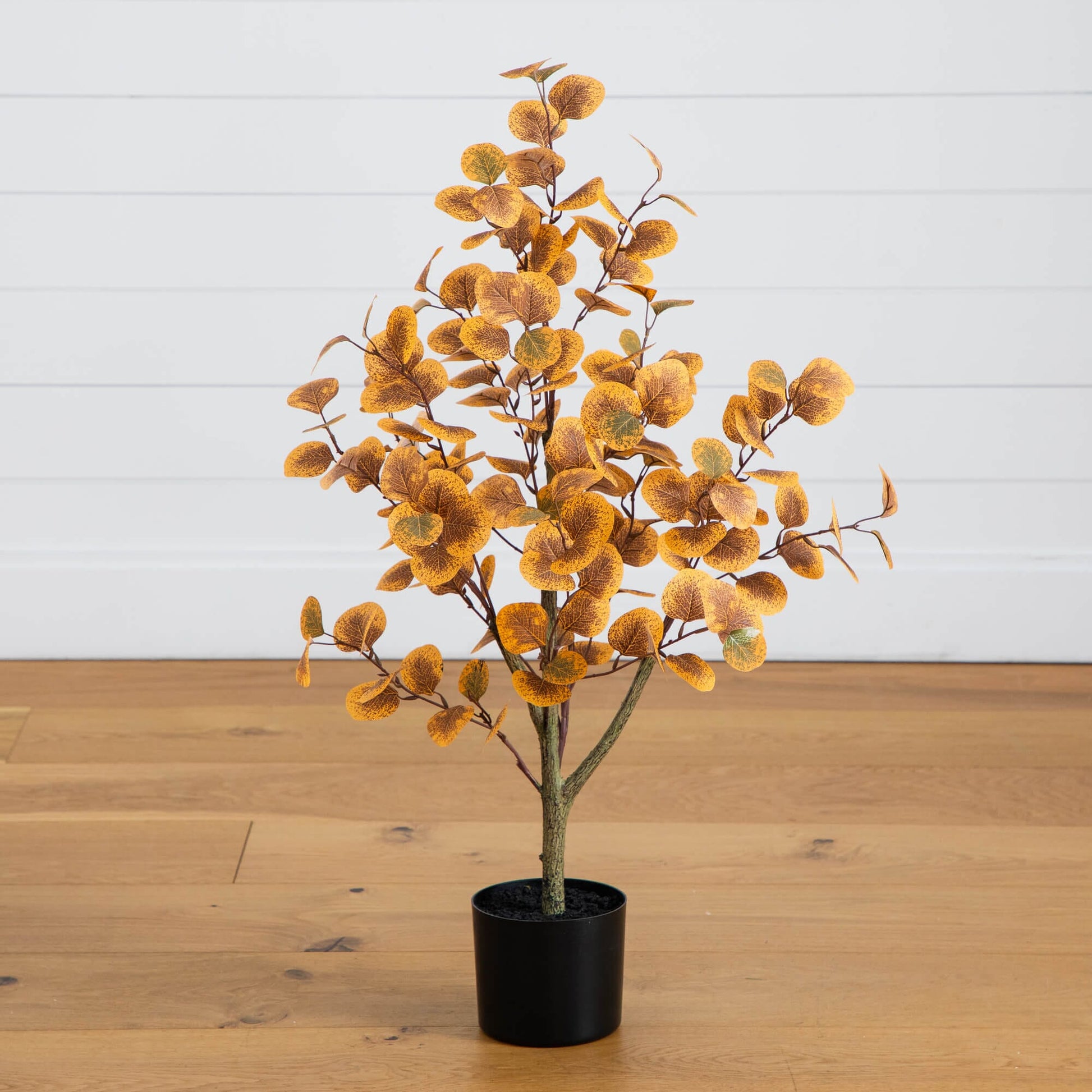 3' Autumn Eucalyptus artificial tree Nearly Natural with orange autumn leaves in black pot on Tampa Home & Garden Store