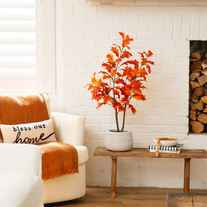 3' Autumn Oak artificial tree by Nearly Natural with orange leaves in ceramic pot on Tampa Home & Garden Store