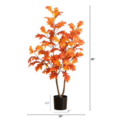 Nearly Natural 3' Autumn Oak artificial tree with orange fall leaves in a black planter on Tampa Home & Garden Store