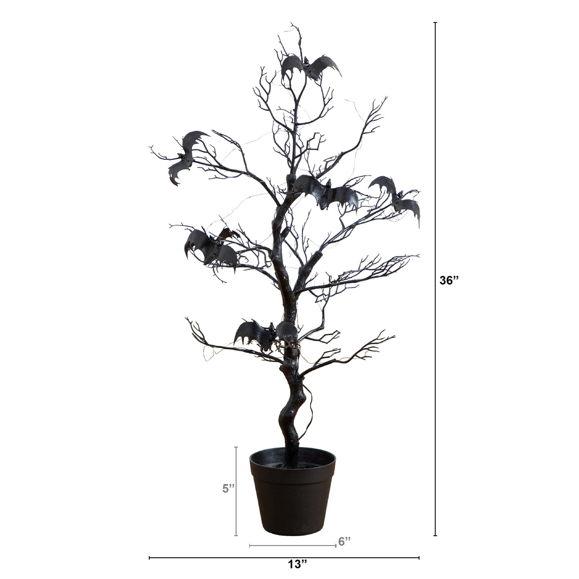 3 ft pre-lit Halloween black twig tree with bats and 100 orange & purple LEDs on Tampa Home & Garden Store