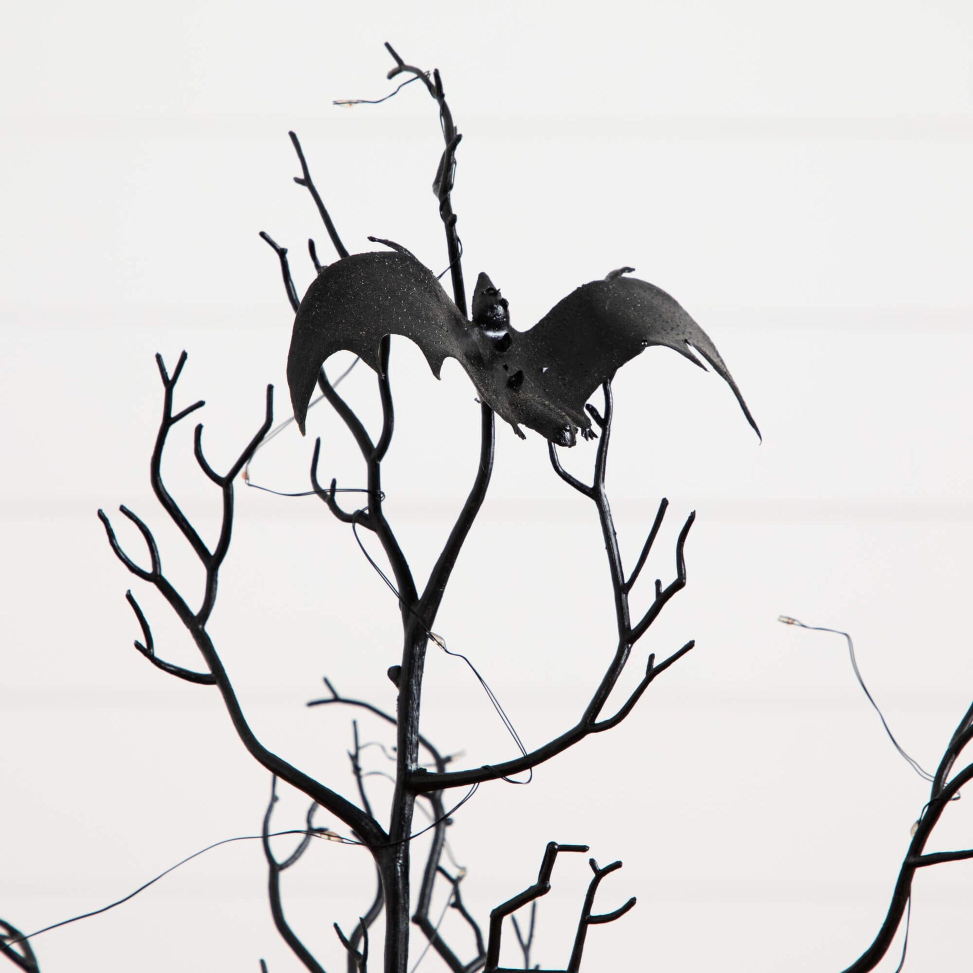 3' Pre-Lit Halloween Black Spooky Twig Tree with bat accents on black metal branches on Tampa Home & Garden Store
