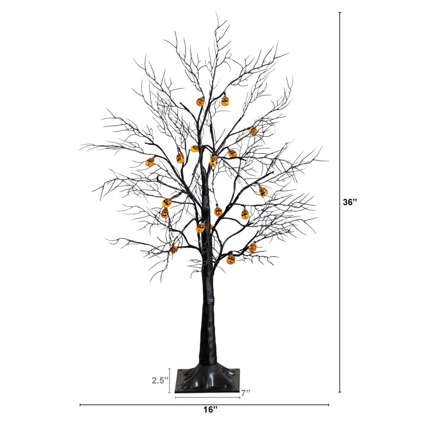 3' Pre-Lit Halloween Black Twig Tree by Nearly Natural with 18 orange LED pumpkin lights on Tampa Home & Garden Store