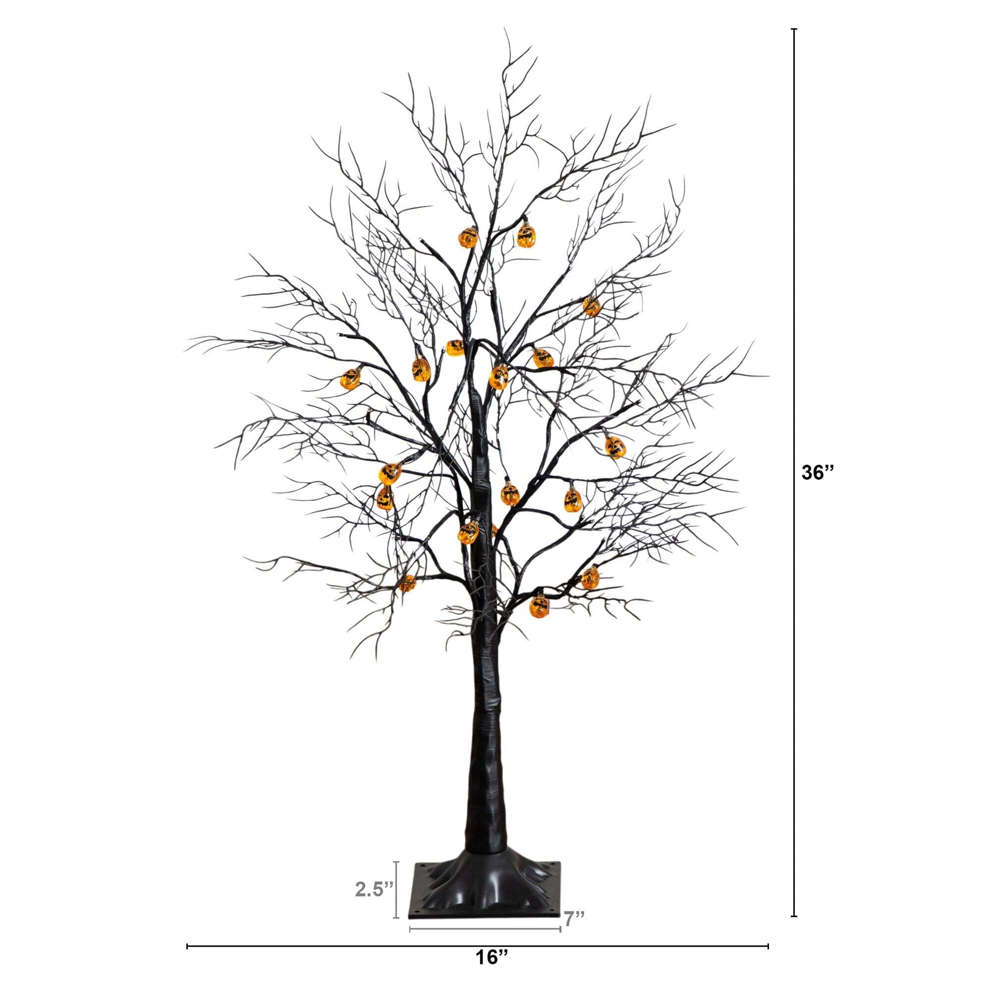 3' Pre-Lit Halloween Black Twig Tree by Nearly Natural with 18 orange LED pumpkin lights on Tampa Home & Garden Store