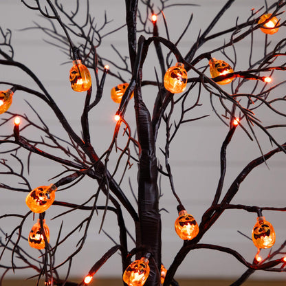 3' pre-lit Halloween black twig tree by Nearly Natural with 18 orange pumpkin-shaped LED lights on Tampa Home & Garden Store