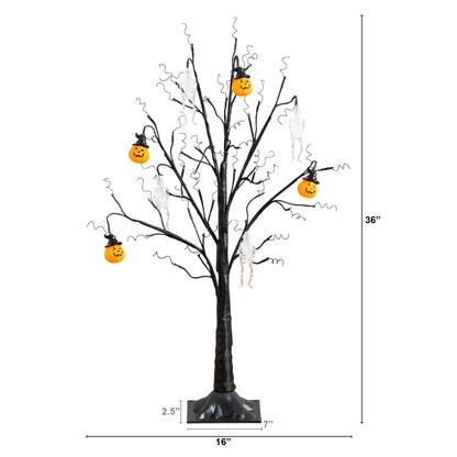 3' Pre-Lit Artificial Halloween Pumpkins and Skulls Ornament Tree with 48 warm white LEDs on Tampa Home & Garden Store