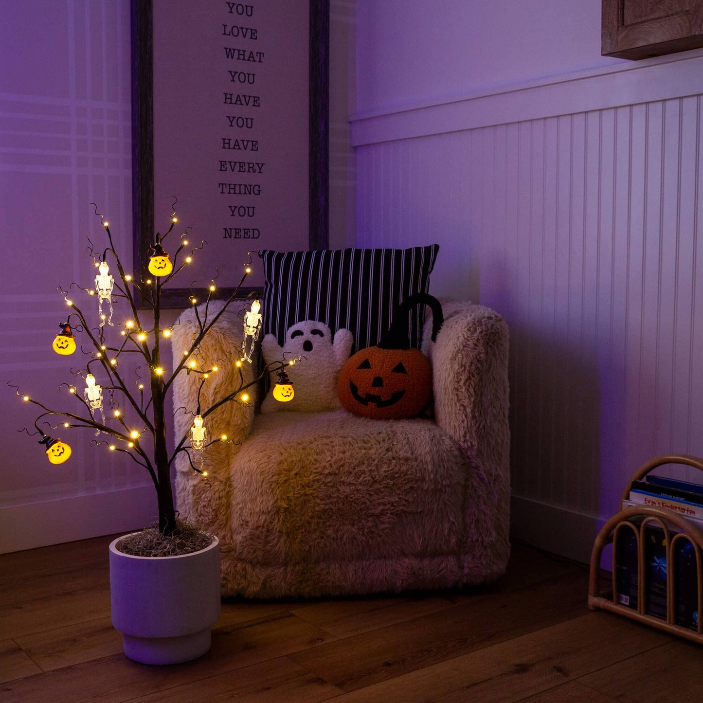 3 ft pre-lit artificial Halloween pumpkins and skulls ornament tree Nearly Natural with 48 warm white LEDs on Tampa Home & Garden Store