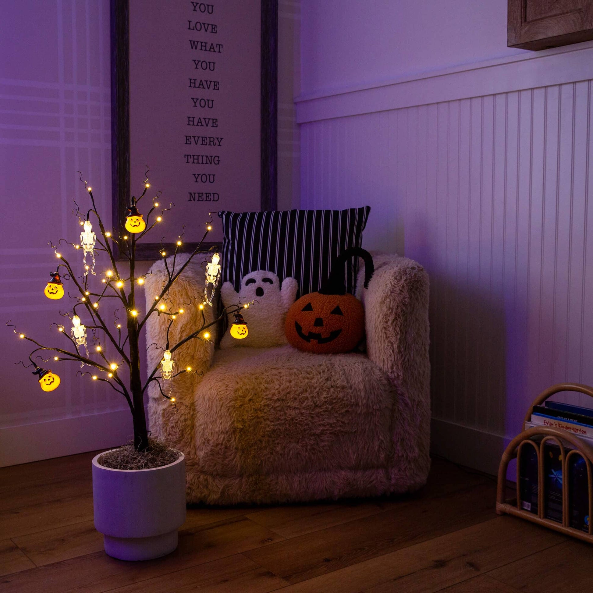3 ft pre-lit artificial Halloween pumpkins and skulls ornament tree Nearly Natural with 48 warm white LEDs on Tampa Home & Garden Store