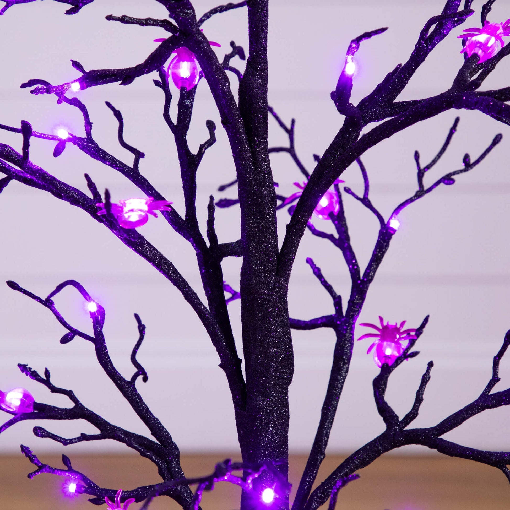 3' Pre-Lit Halloween Spider Twig Tree with 36 Purple LED Lights, glittery black branches on Tampa Home & Garden Store