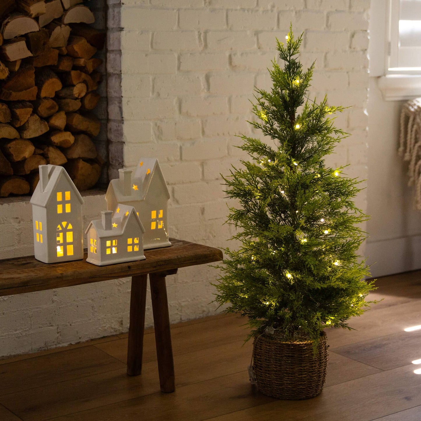 3' Cypress Christmas tree Nearly Natural in a woven basket with 38 warm LEDs on Tampa Home & Garden Store