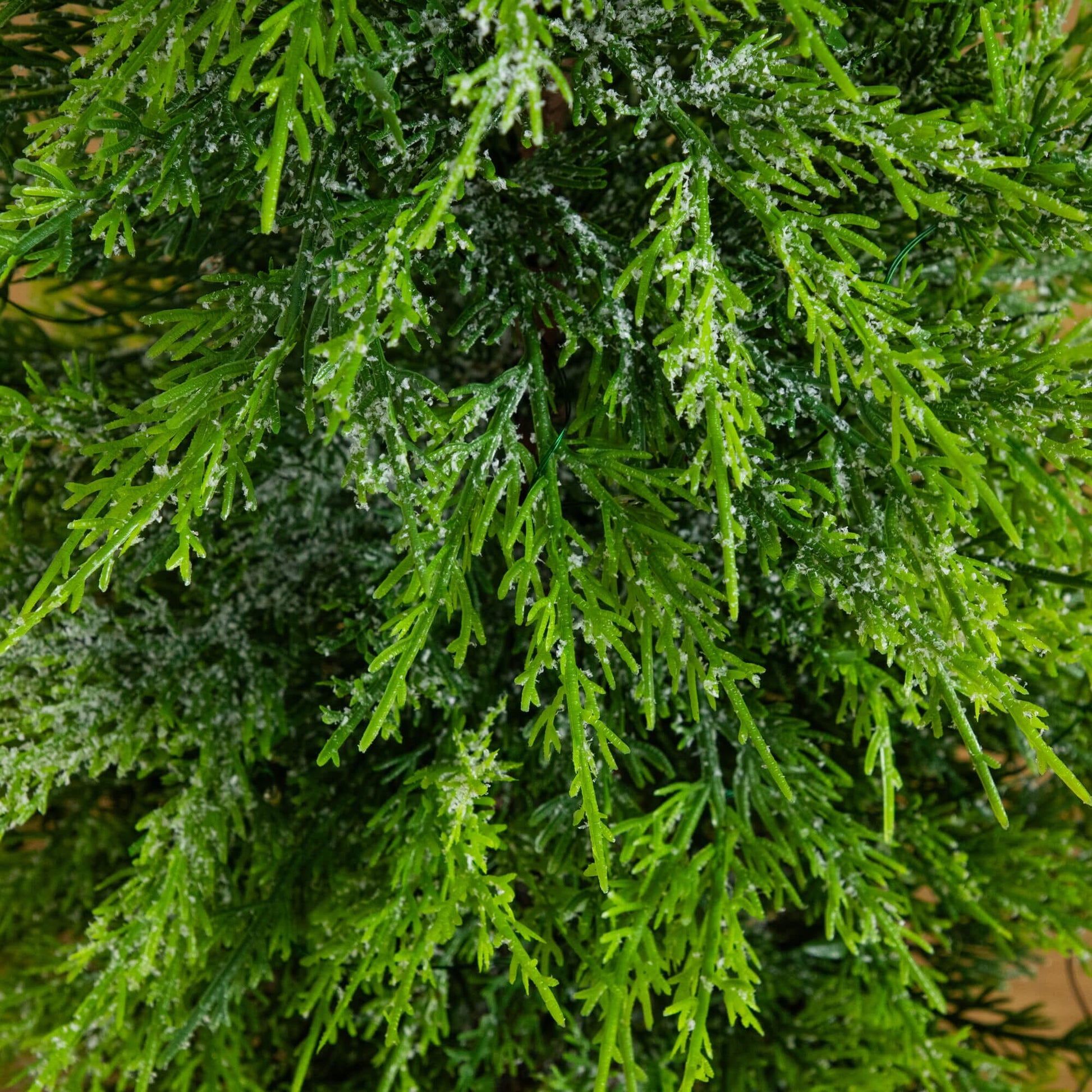 3' Nearly Natural artificial cypress Christmas tree close-up with green needles and snow on Tampa Home & Garden Store