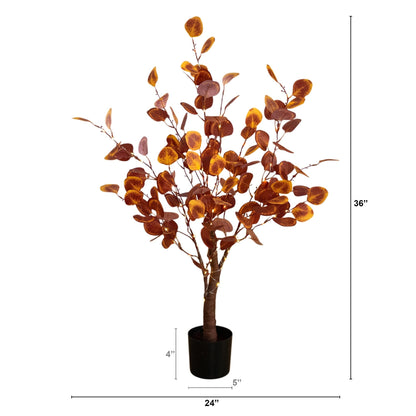 3 ft pre-lit eucalyptus artificial tree with 80 warm white LEDs in black pot Nearly Natural on Tampa Home & Garden Store