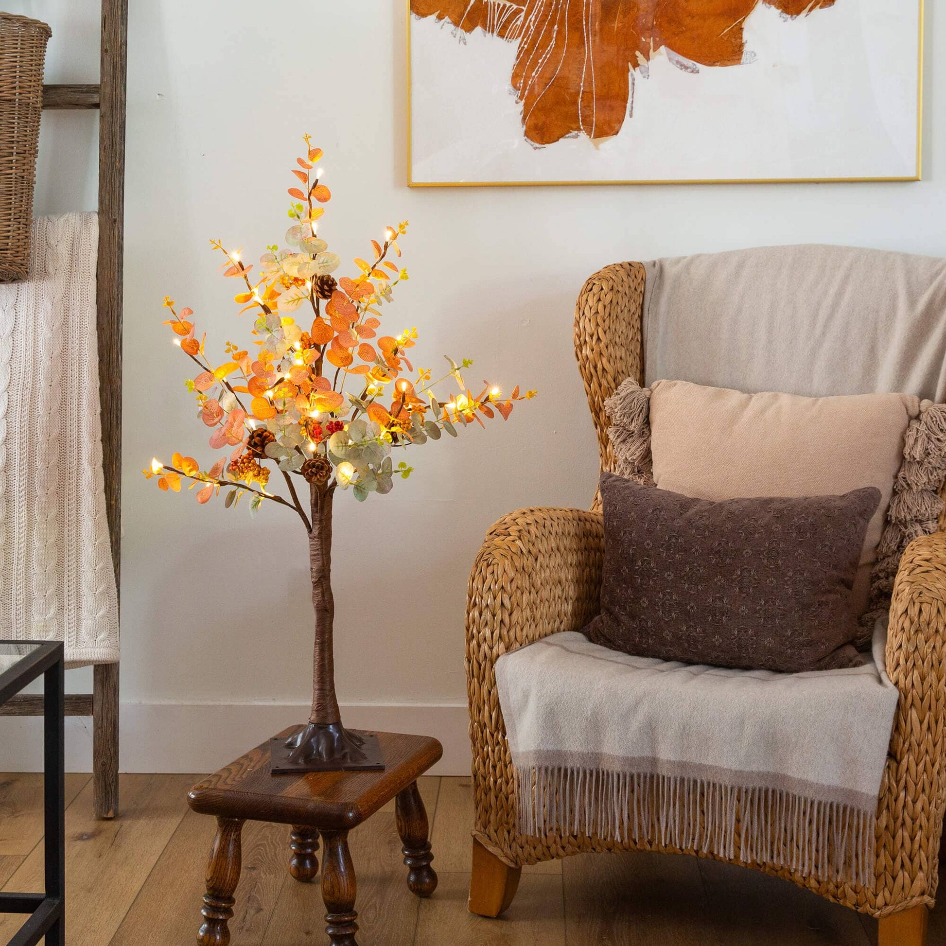 3' Pre-Lit Autumn Eucalyptus Tree with Pinecones, Berries and 36 Warm White LED Lights on Tampa Home & Garden Store