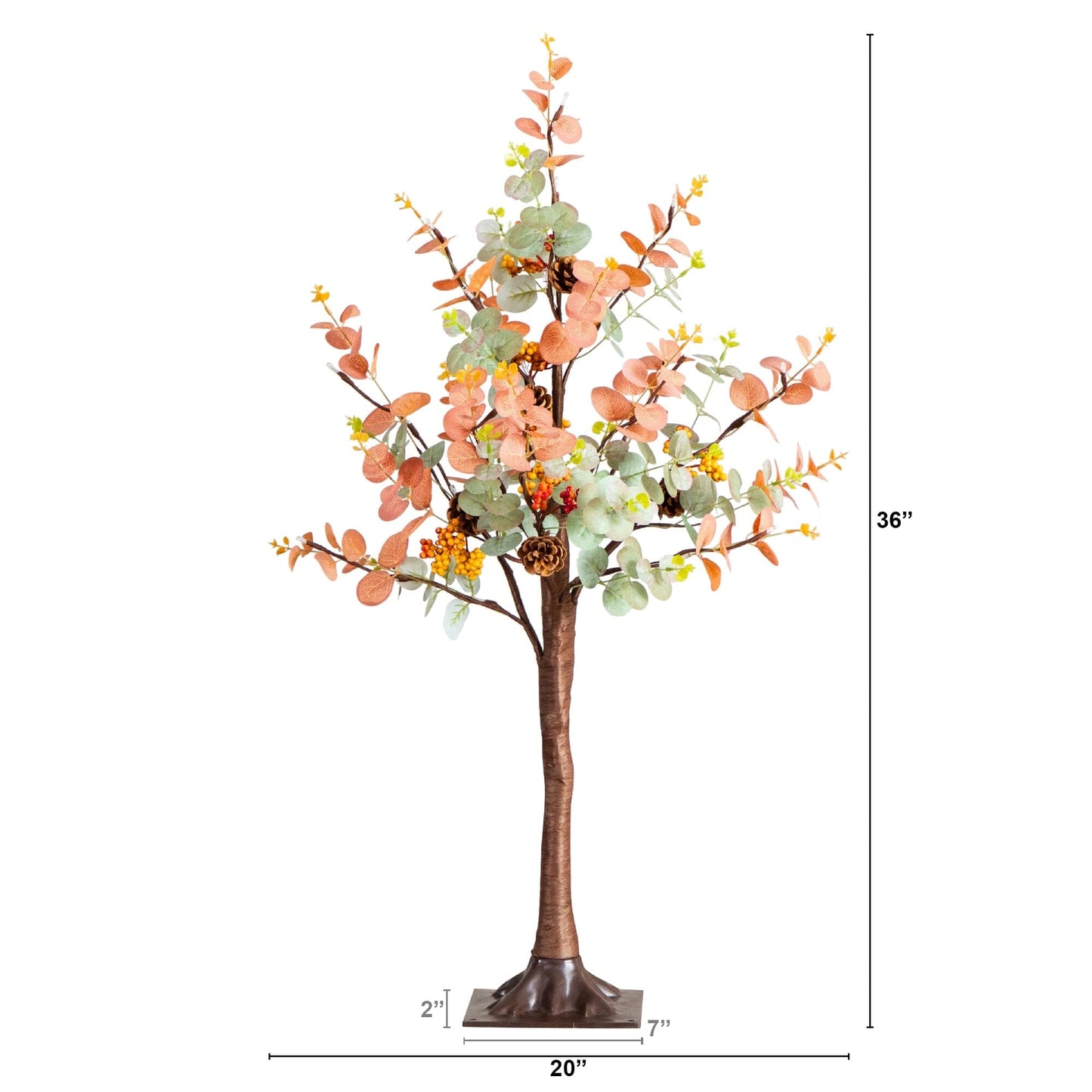 3 ft pre-lit autumn eucalyptus artificial tree with pinecones, berries and 36 warm white LED lights Nearly Natural on Tampa Home & Garden Store
