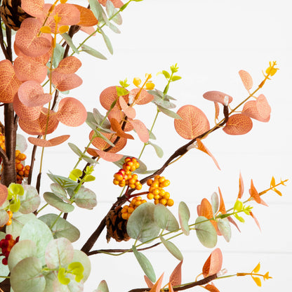 Tree Nearly Natural 3' Prelit Eucalyptus Artificial Fall Tree with Pinecones & Berries LED on Tampa Home & Garden Store