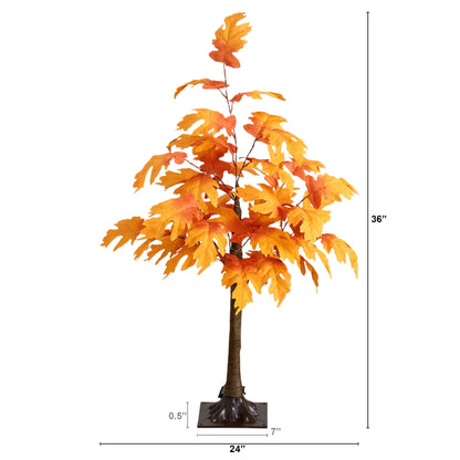 3' Pre-Lit Autumn Maple tree with orange leaves, brown trunk, 80 LEDs by Nearly Natural on Tampa Home & Garden Store