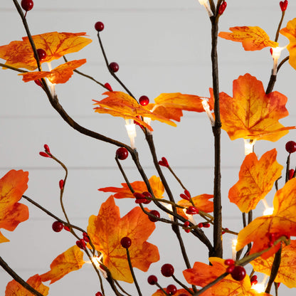 3' pre-lit autumn maple artificial tree with orange leaves and red berries, 36 warm white LEDs on Tampa Home & Garden Store