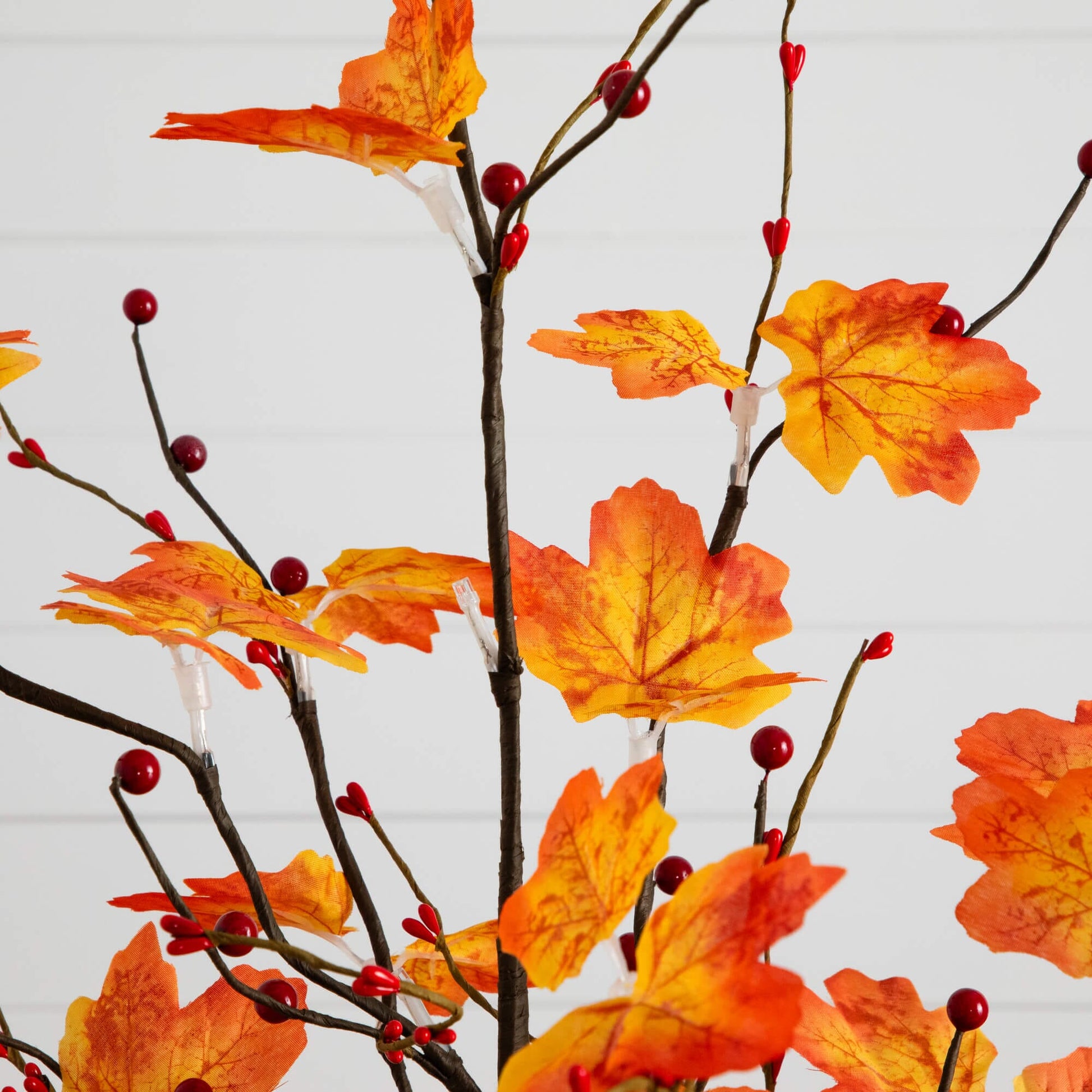 3' Pre-Lit Autumn Maple tree with orange leaves and red berries, 36 warm LEDs by Nearly Natural on Tampa Home & Garden Store