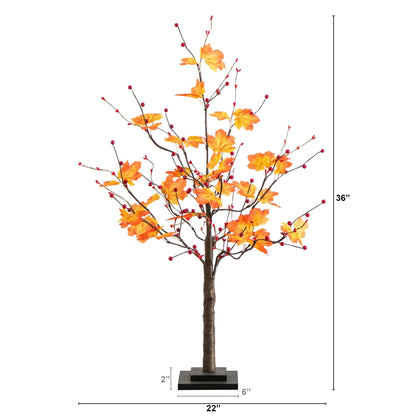 3 ft Pre-Lit Autumn Maple Tree with berries, 36 Warm White LEDs by Nearly Natural on Tampa Home & Garden Store