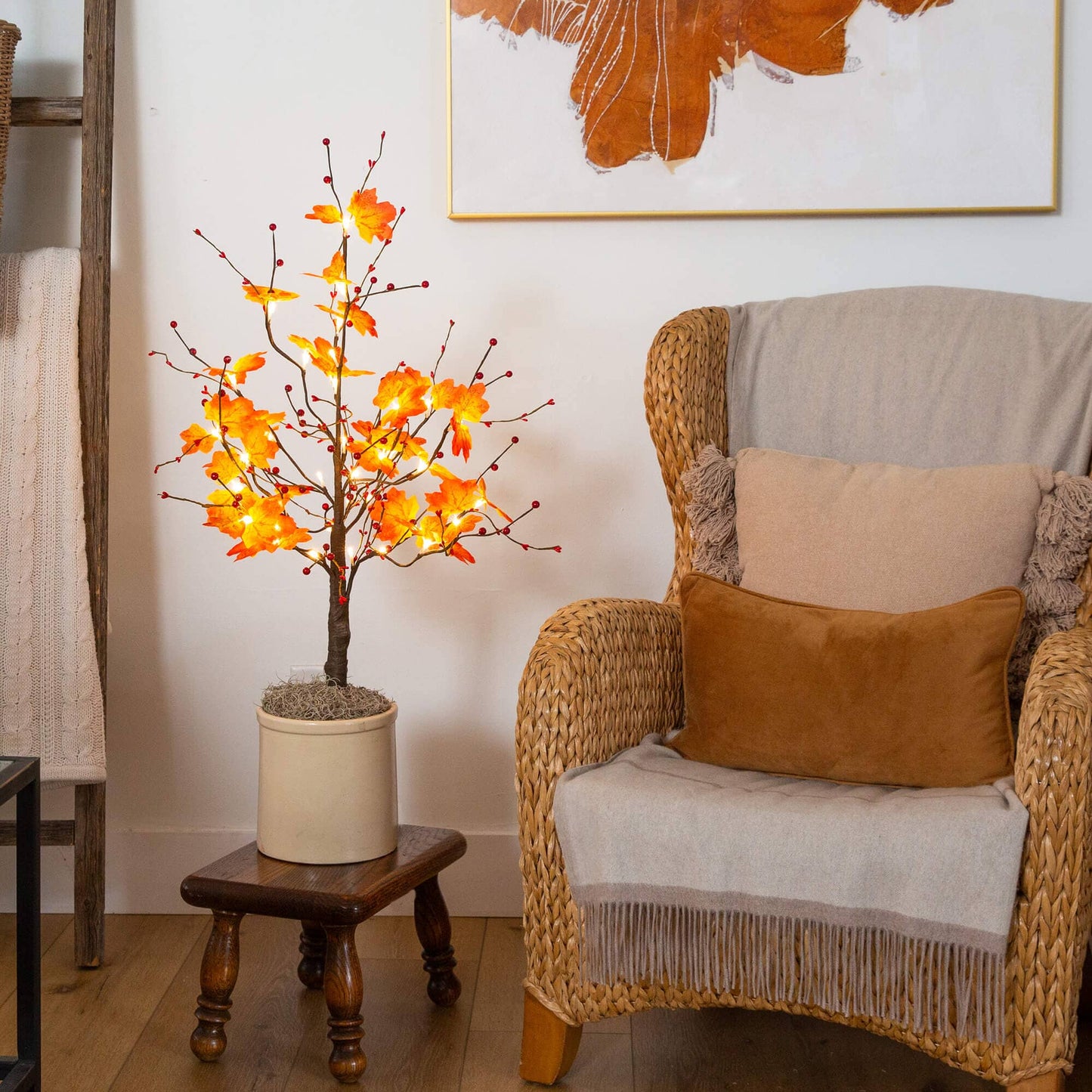 3' Pre-Lit Autumn Maple Artificial Tree with Berries and 36 Warm White LED Lights on Tampa Home & Garden Store