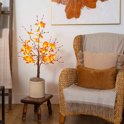 3' Pre-Lit Autumn Maple Artificial Tree with Berries and 36 Warm White LED Lights on Tampa Home & Garden Store