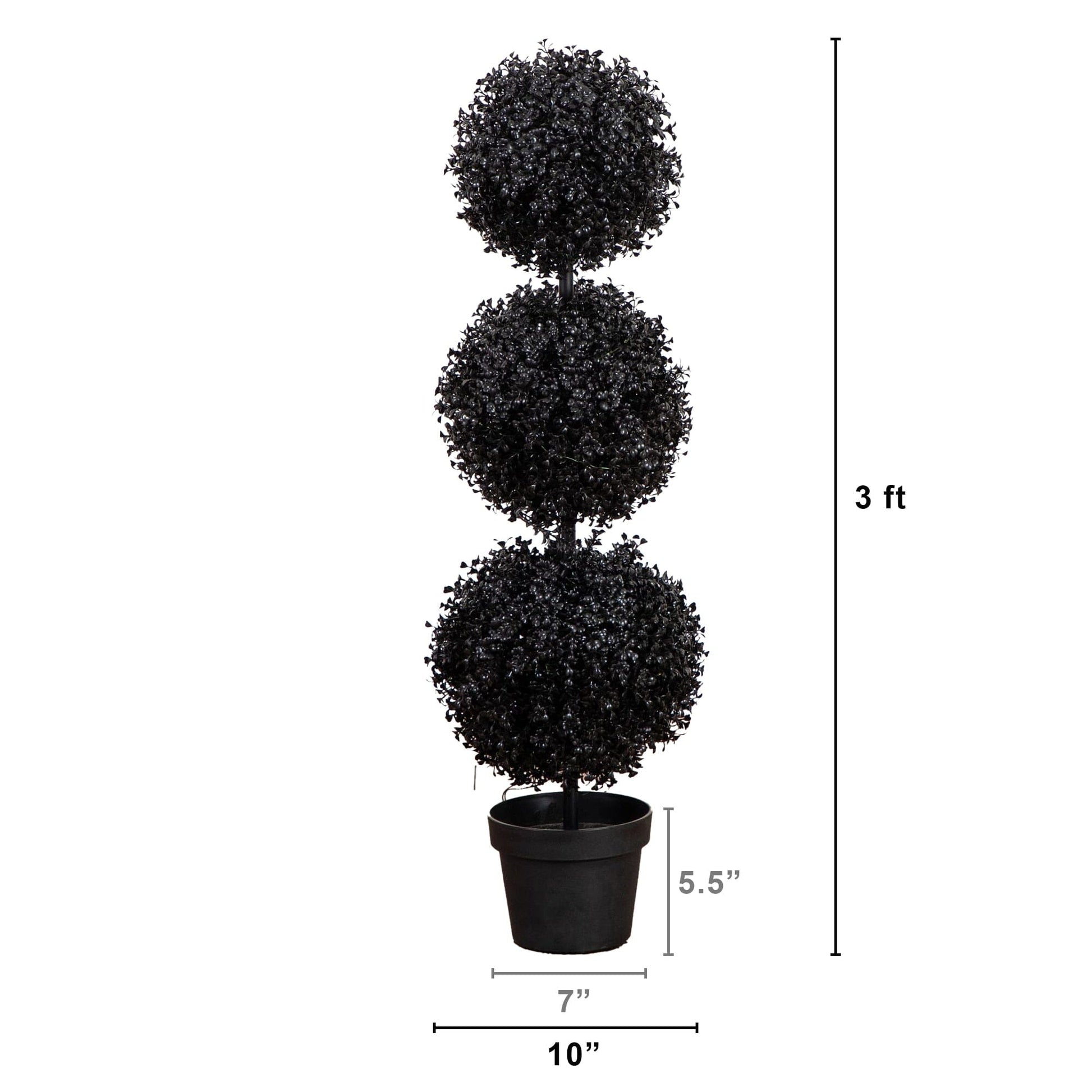 3' Halloween black boxwood topiary by Nearly Natural, UV-resistant triple-ball tree on Tampa Home & Garden Store