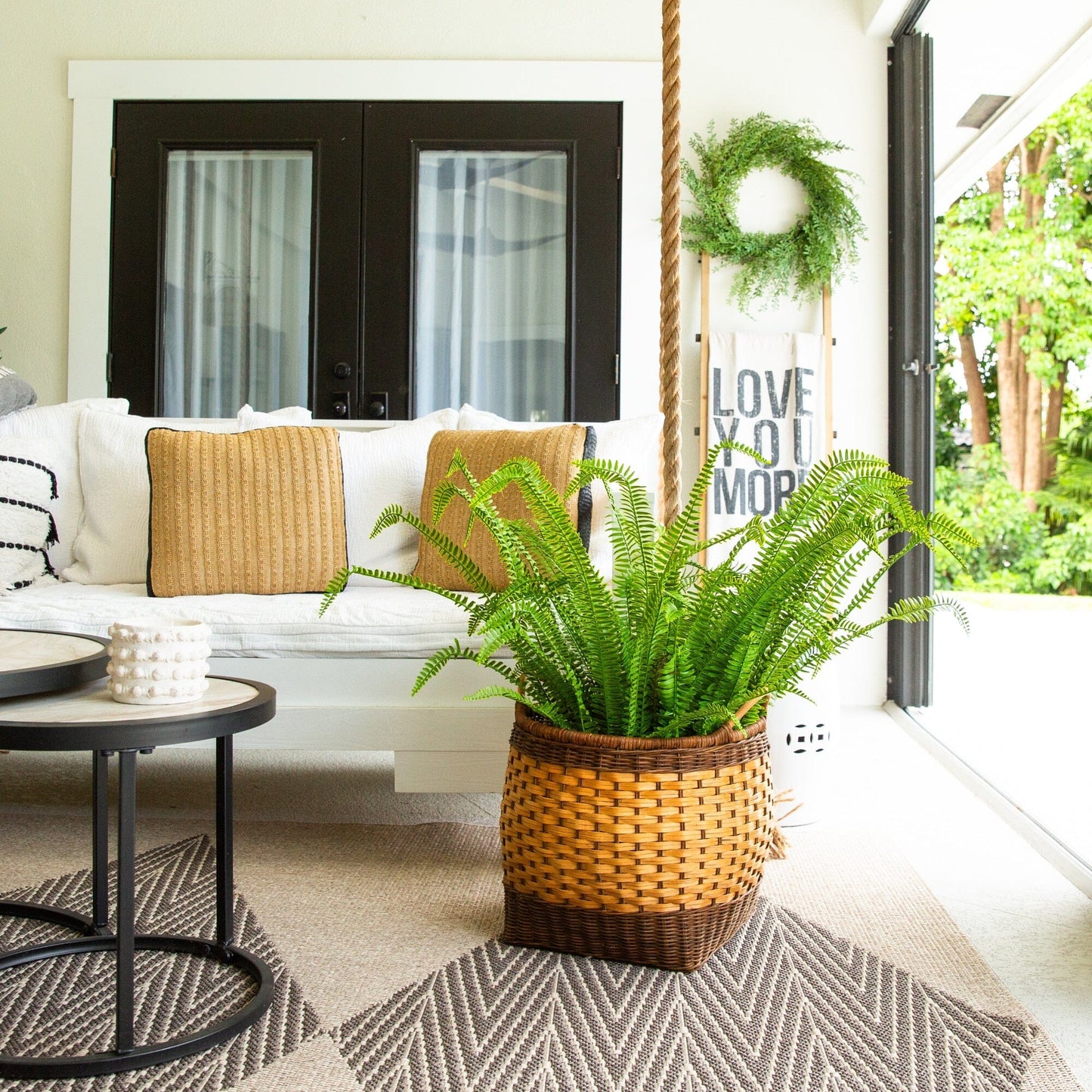 Artificial 3-ft Boston fern plant in basket for indoor outdoor use Nearly Natural Real Touch on Tampa Home & Garden Store