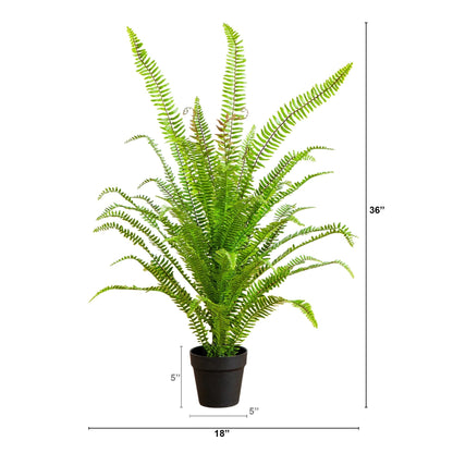 Artificial Boston fern plant, Nearly Natural, 3 ft tall, UV resistant in dark pot on Tampa Home & Garden Store