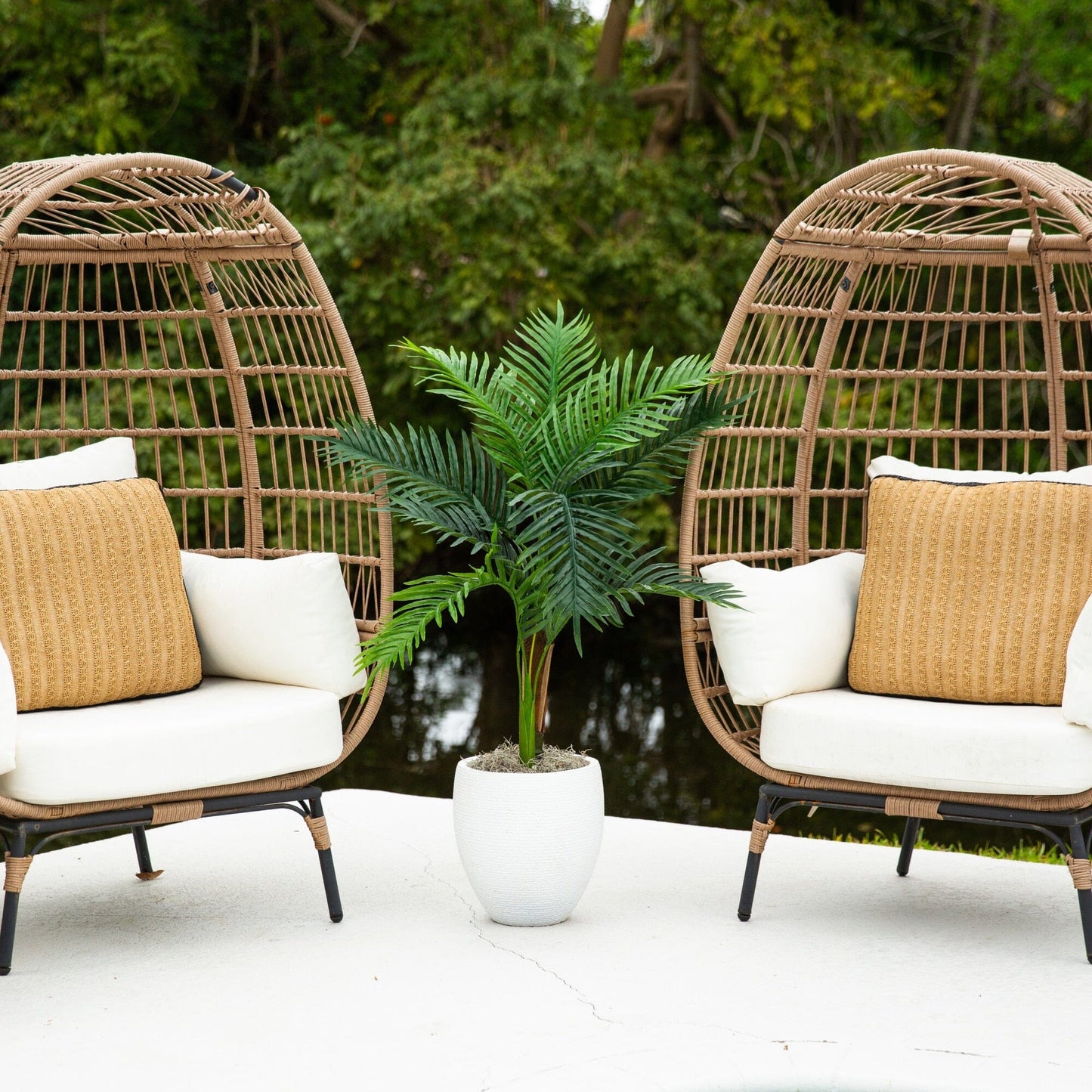 3' UV resistant artificial double Robellini palm tree in white pot for indoor outdoor on Tampa Home & Garden Store