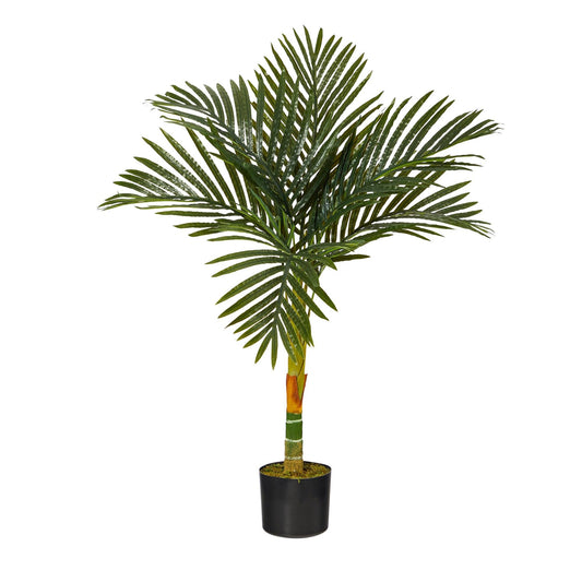 3’ Single Stalk Golden Cane Artificial Palm Tree Nearly Natural in a black pot with green fronds on Tampa Home & Garden Store