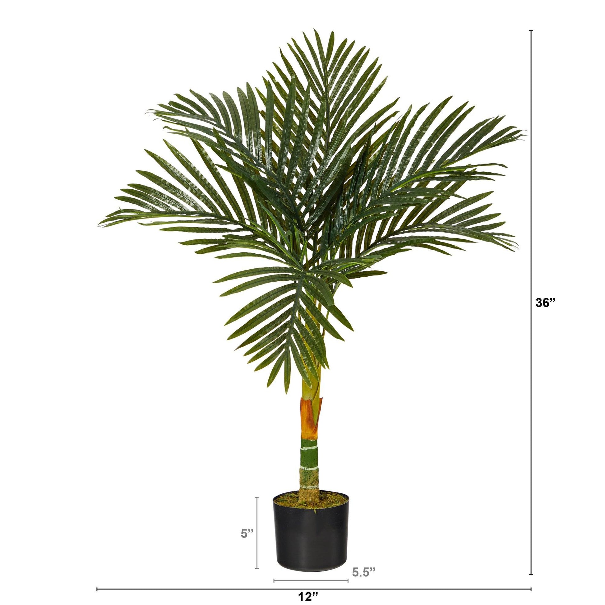 Nearly Natural 3' Single Stalk Golden Cane Artificial Palm Tree in black pot on Tampa Home & Garden Store