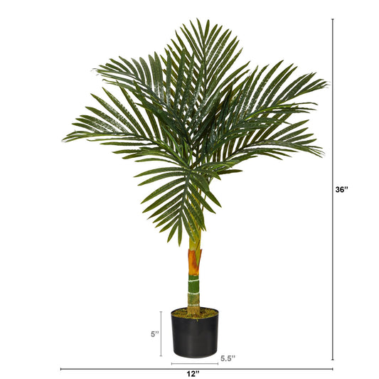Nearly Natural 3' Single Stalk Golden Cane Artificial Palm Tree in black pot on Tampa Home & Garden Store