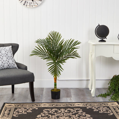 3’ Single Stalk Golden Cane Artificial Palm Tree in black pot with green fronds by Nearly Natural on white backdrop on Tampa Home & Garden Store