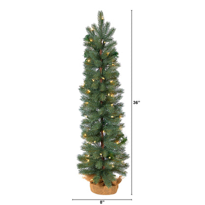 3' green pine artificial Christmas tree with 50 lights in burlap base by Nearly Natural on Tampa Home & Garden Store