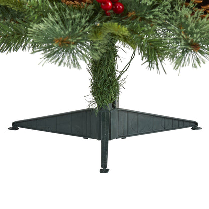 Nearly Natural 3 ft Norway pine artificial Christmas tree with cones and berries on black stand on Tampa Home & Garden Store