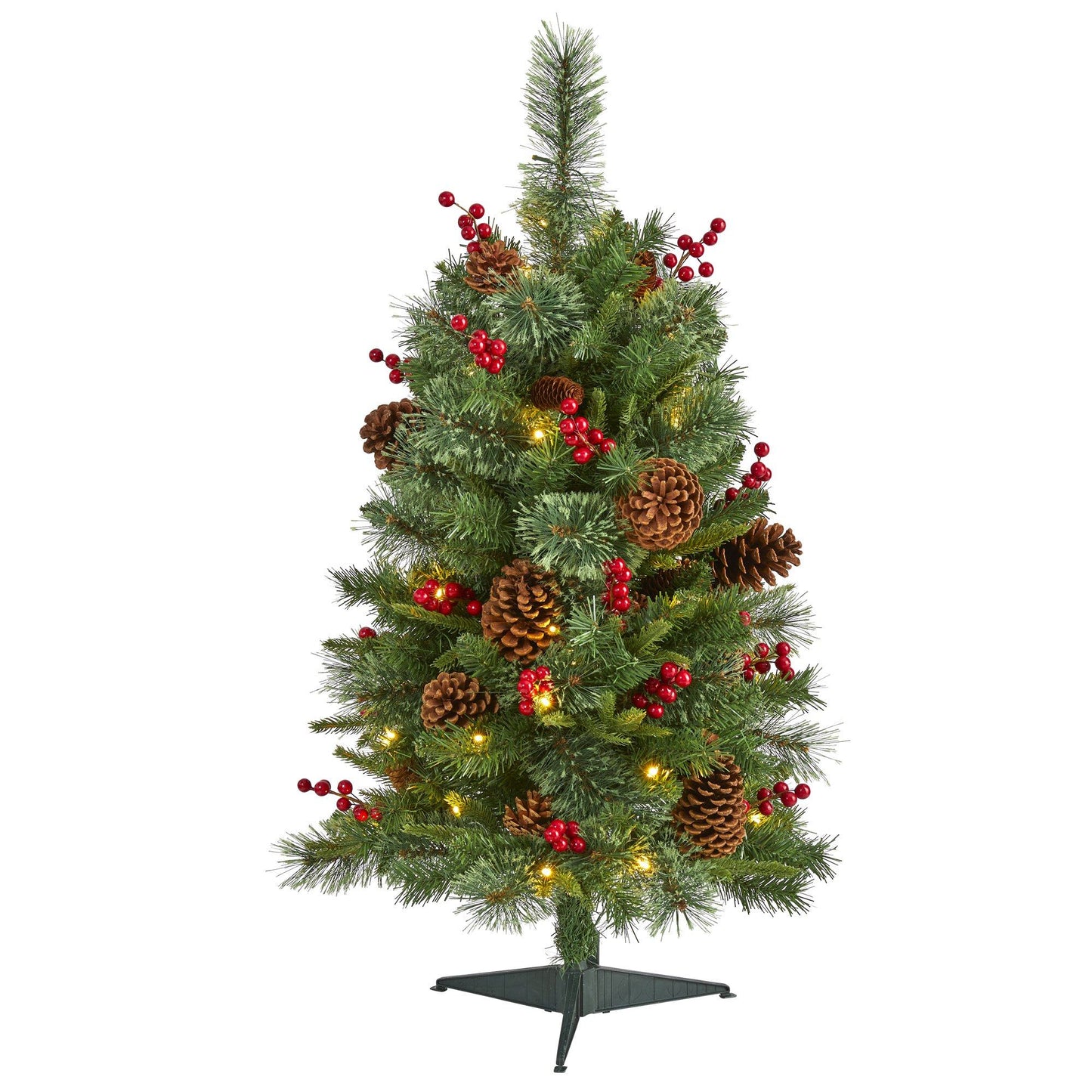 3 ft Nearly Natural Norway Mixed Pine Christmas Tree with 50 LED lights and red berries on Tampa Home & Garden Store
