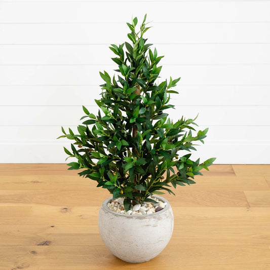 3’ Olive Cone Topiary Artificial Tree in Sand Stone Planter (Indoor/Outdoor) - Tampa Home & Garden Store