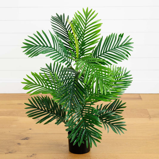 3’ Paradise Palm Artificial Tree by Nearly Natural with green fronds in a black pot on Tampa Home & Garden Store
