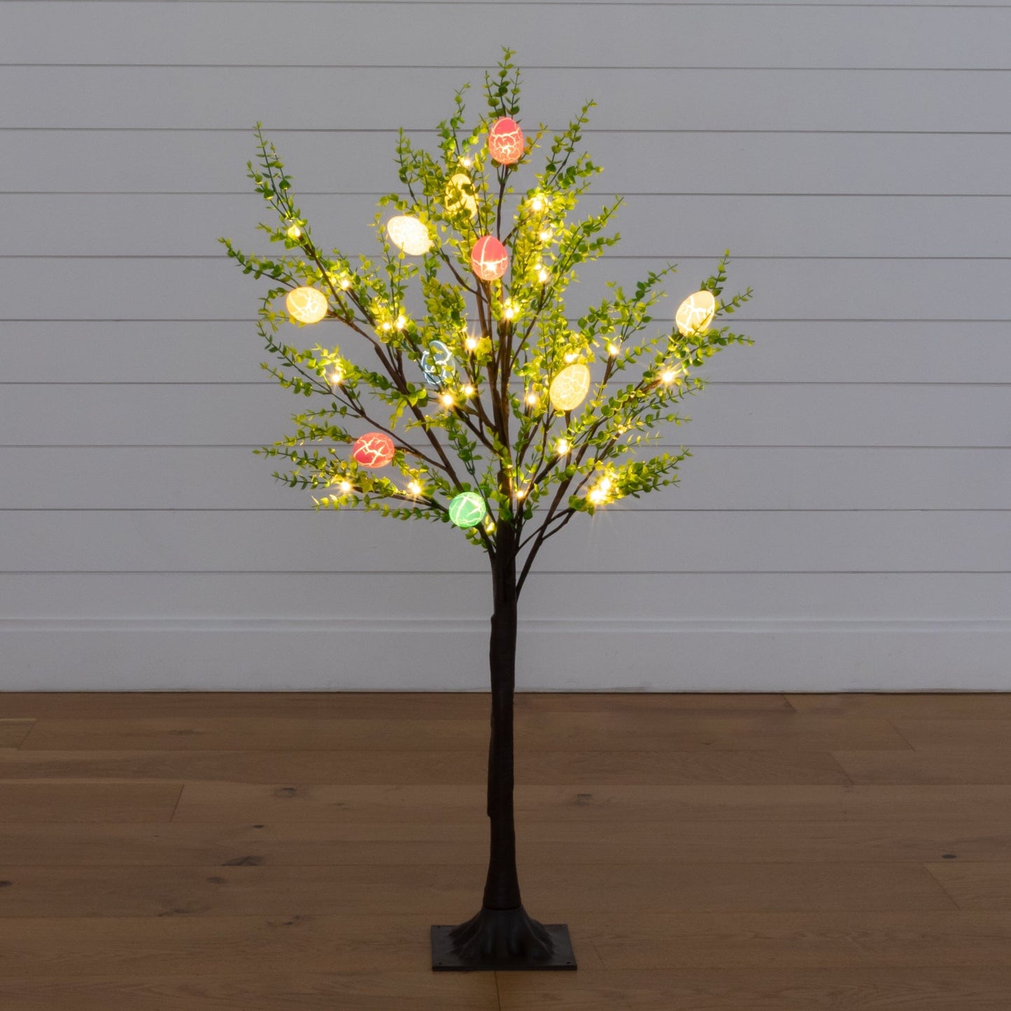 Easter Egg Twig Tree 3' tall, Nearly Natural, pre-lit with green foliage and 40 warm white LED lights on Tampa Home & Garden Store